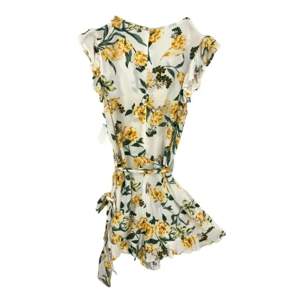 Steve Madden Yellow Floral V Neck Flutter Sleeve Romper Size XS NWOT